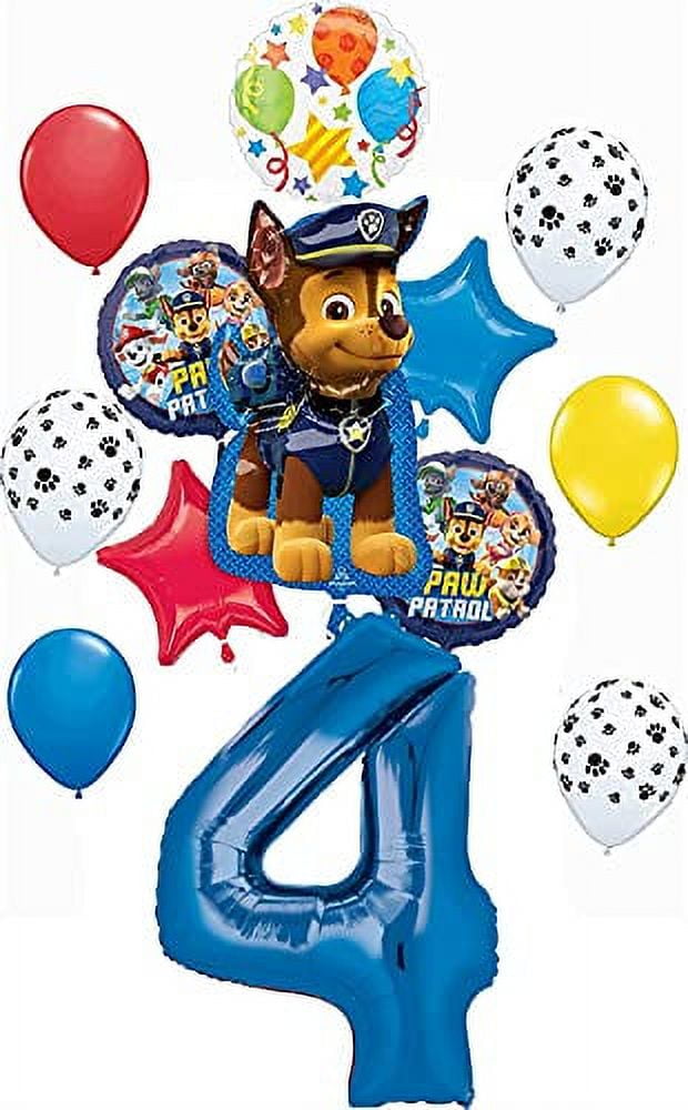 Paw Patrol Pups Chase 4th Birthday Bouquet Balloons, 13 Piece
