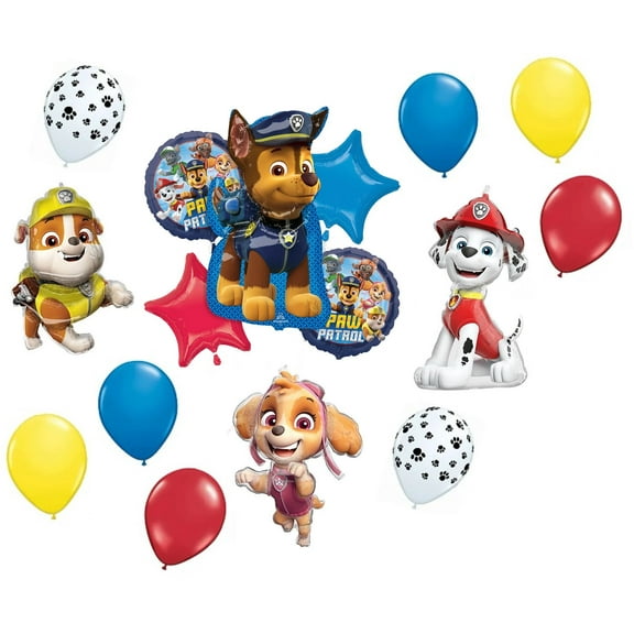 Paw Patrol Pups Chase Rubble Marshall Skye 16 Piece Birthday Party Supplies Balloon Bouquet Decorations