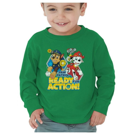 Paw Patrol Ready for Action Chase Marshall Toddler Kids Long Sleeve T-Shirt 3T Green