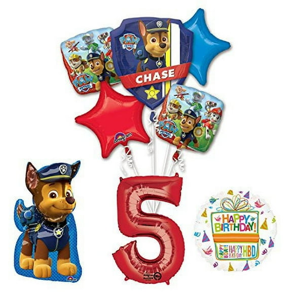 Paw Patrol Red/Blue Paw Patrol Theme 5th Birthday Foil Balloon Set, 8 Count