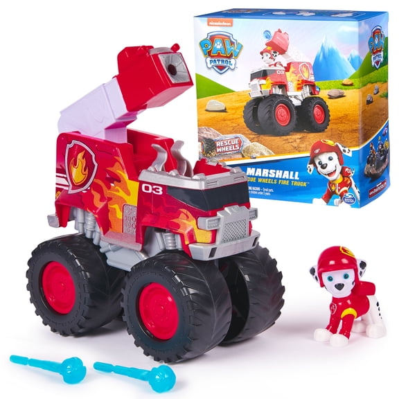 PAW Patrol: Rescue Wheels Marshalls Firetruck, Toy Truck with Projectile Launcher and Collectible Action Figure, Kids Toys for Boys & Girls Ages 3+