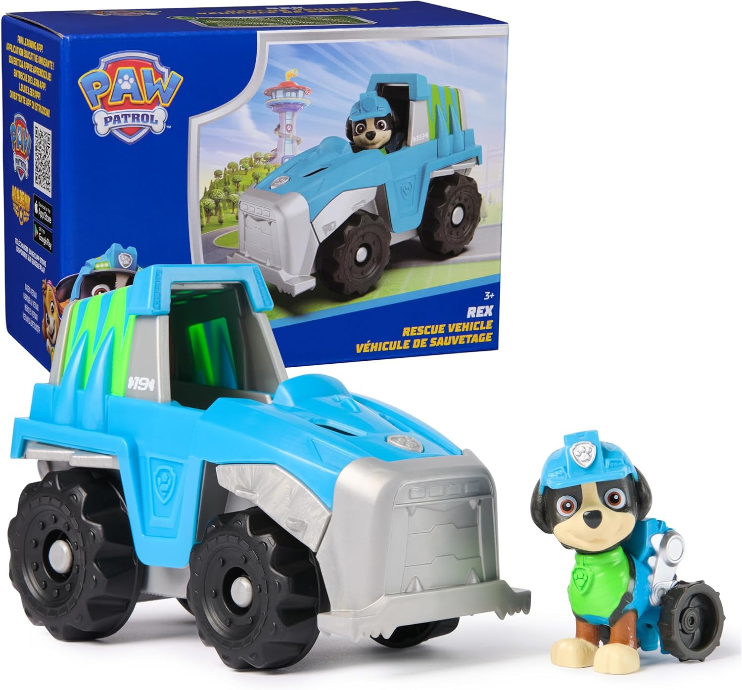 Paw Patrol, Rex’s Dinosaur Rescue Vehicle, Toy Truck with Collectible Action Figure