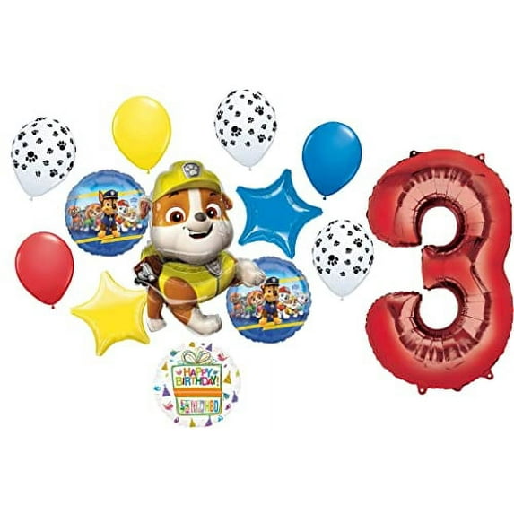 Paw Patrol Rubble 3rd Birthday Party Supplies Balloon Bouquet Decorations