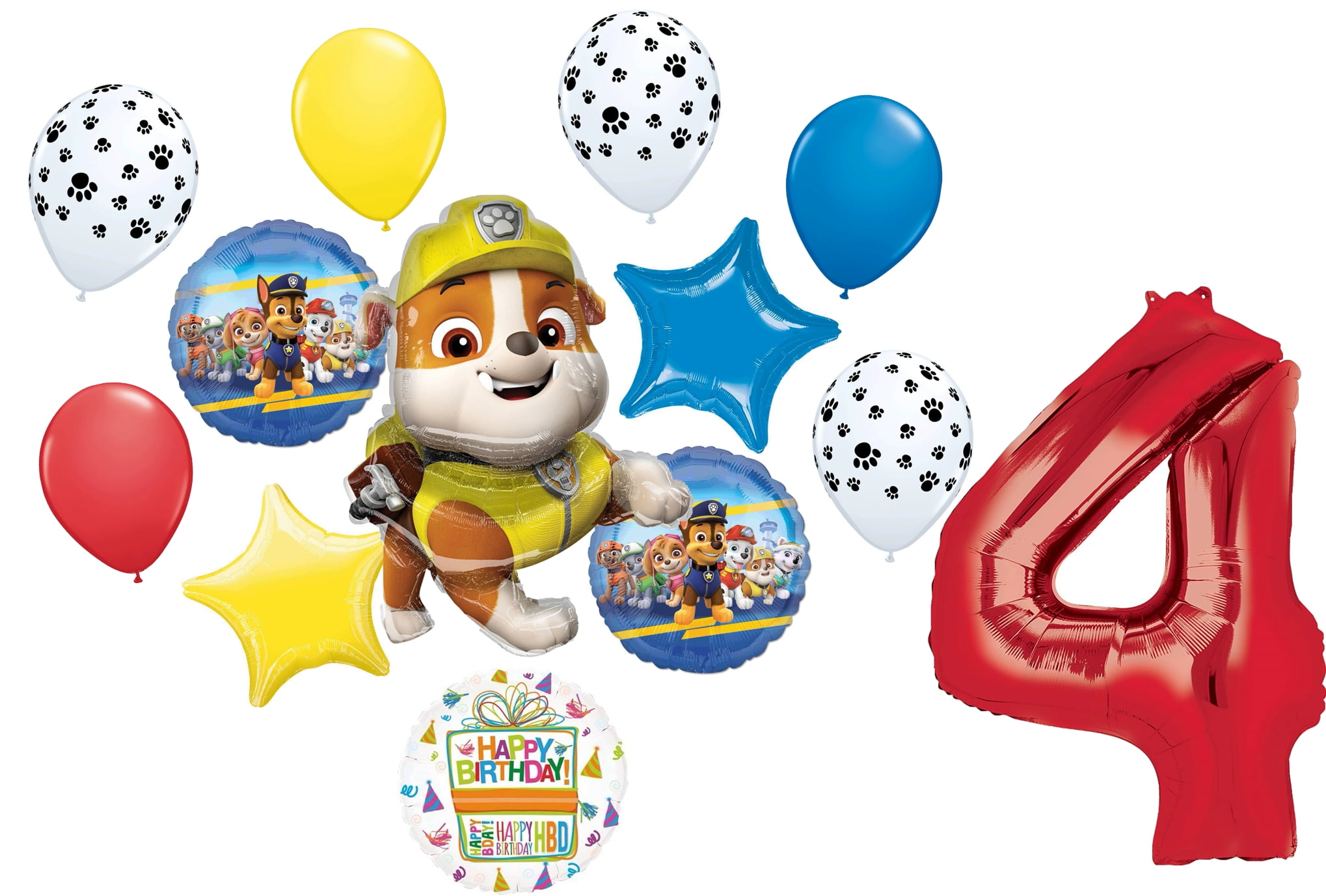 Paw Patrol Rubble 4th Birthday Party Supplies Balloon Bouquet Decorations