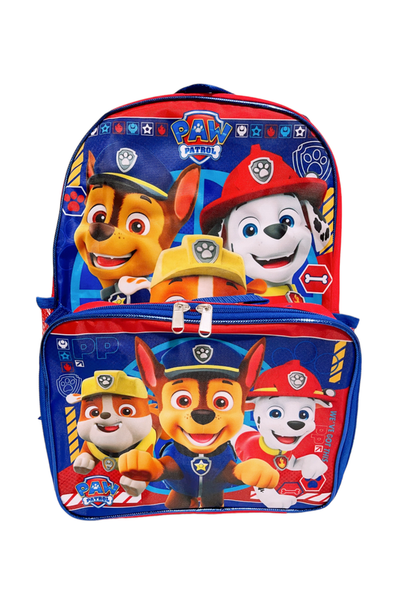 Paw Patrol Rubble Chase Marshall Boys 16" Large Backpack With Lunch Bag Set- A25115