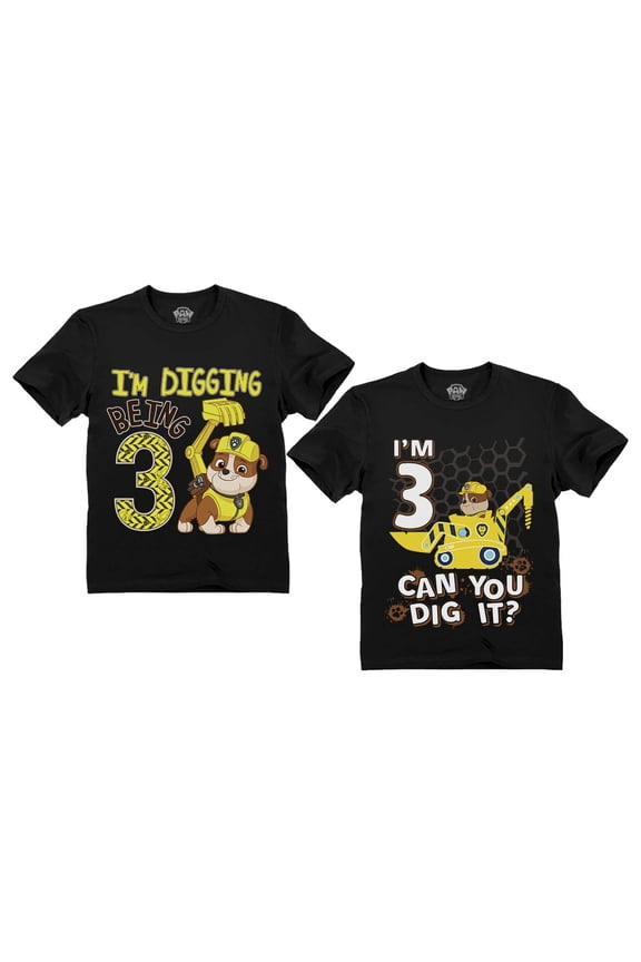 Paw Patrol Rubble Digging 3rd Birthday Shirts Pack Nickelodeon Toddler T-Shirts Black 3T / Black 3T