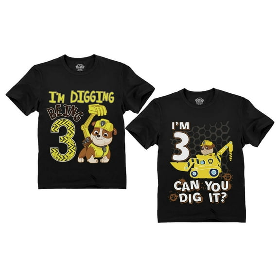 Paw Patrol Rubble Digging 3rd Birthday Shirts Pack Nickelodeon Toddler T-Shirts Black 4T / Black 4T