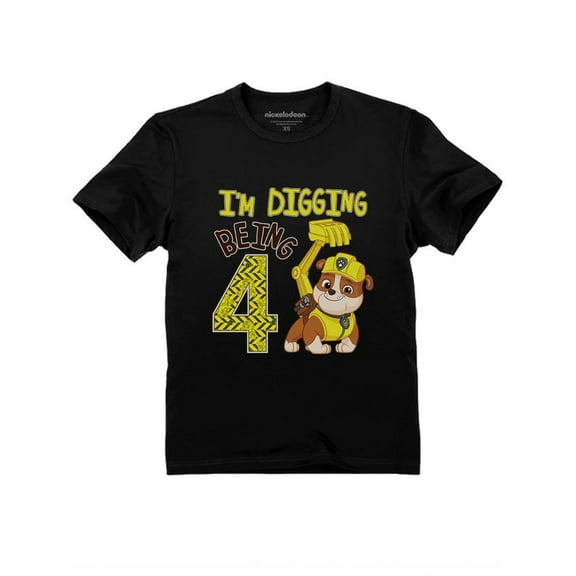 Paw Patrol Rubble Digging 4th Birthday Official Toddler Kids T-Shirt 4T Black