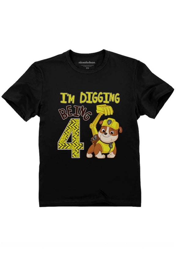 Paw Patrol Rubble Digging 4th Birthday Official Toddler Kids T-Shirt 4T Black