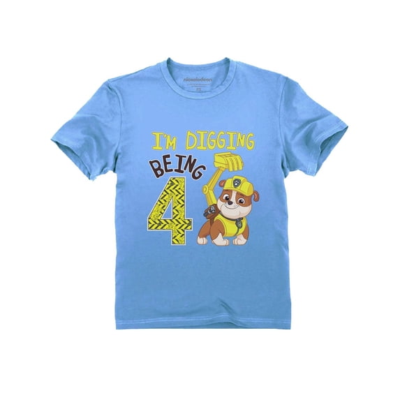 Paw Patrol Rubble Digging 4th Birthday Official Toddler Kids T-Shirt 4T California Blue