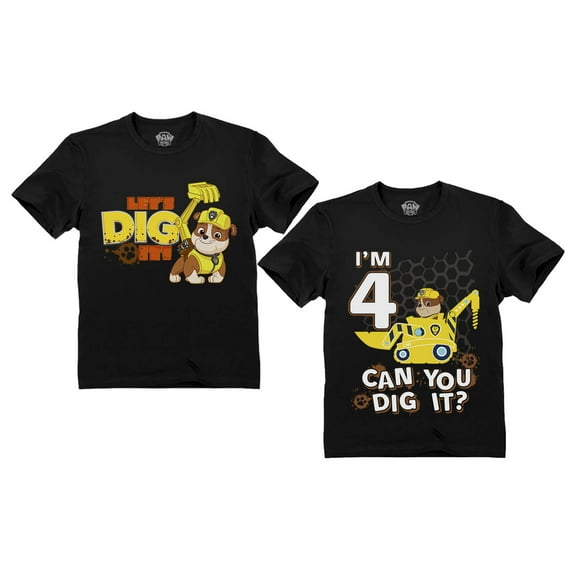 Paw Patrol Rubble Digging 4th Birthday Shirts Pack Nickelodeon Toddler T-Shirts Black 4T / Black 4T