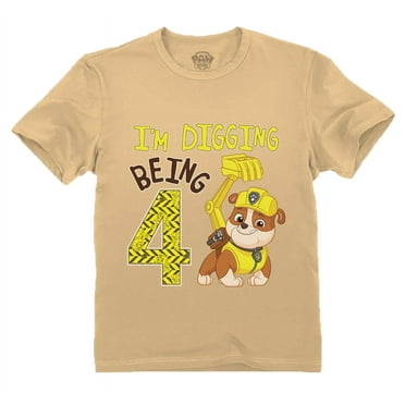 Paw Patrol Rubble Digging Being 4 Construction Bulldozer 4th Birthday Toddler Kids T-Shirt 5T Latte