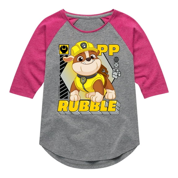 Paw Patrol - Rubble Graphic - Toddler & Youth Girls Raglan Graphic T-Shirt