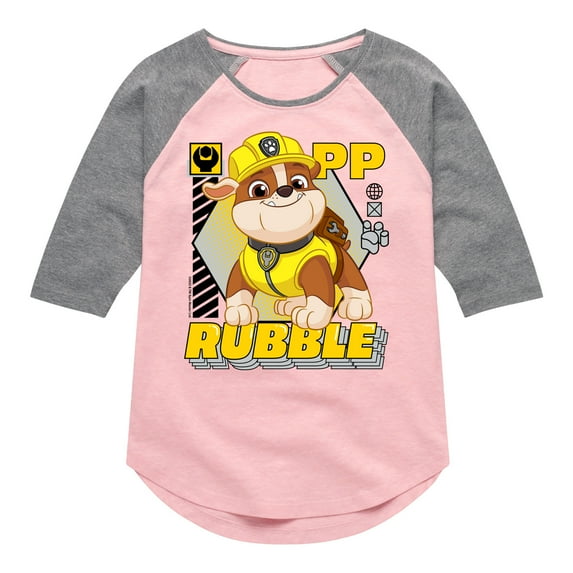 Paw Patrol - Rubble Graphic - Toddler & Youth Girls Raglan Graphic T-Shirt