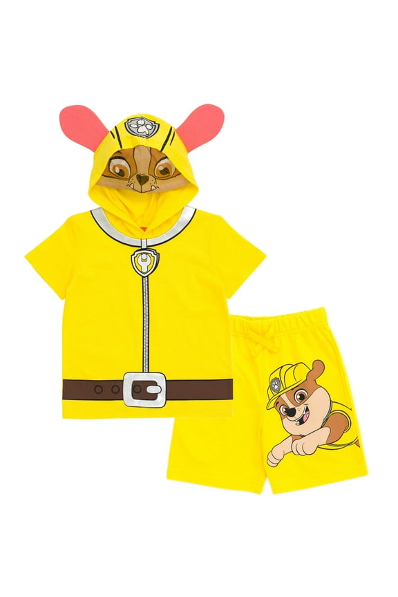 Rubble Little Boy Girl Kids Cosplay T-Shirt and Bike Shorts French Terry Outfit Set Yellow 7-8