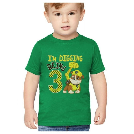 Tstars Boys' Paw Patrol 3rd Birthday Shirt - Rubble Digging Tee - Nickelodeon Toddler - 3T, Green