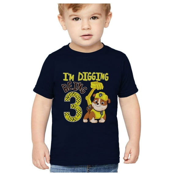 Tstars Boys' Paw Patrol 3rd Birthday Shirt - Rubble Digging Tee - Nickelodeon Toddler - 2T, Navy