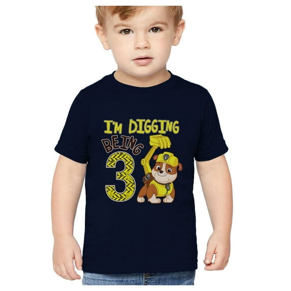 Tstars Boys' Paw Patrol 3rd Birthday Shirt - Rubble Digging Tee - Nickelodeon Toddler - 3T, Navy