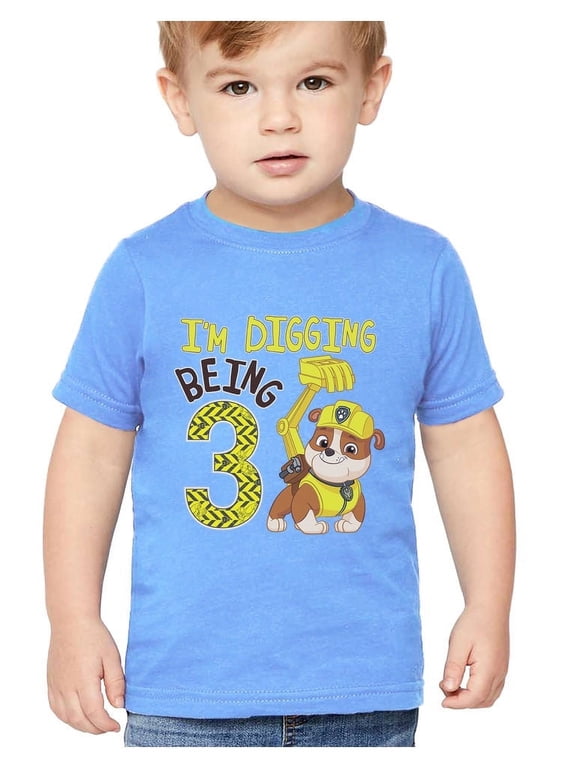 Boys' Paw Patrol 3rd Birthday Shirt - Rubble Digging Tee - Nickelodeon Toddler - 3T, California Blue