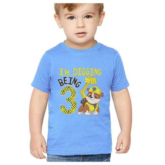 Tstars Boys' Paw Patrol 3rd Birthday Shirt - Rubble Digging Tee - Nickelodeon Toddler - 4T, California Blue