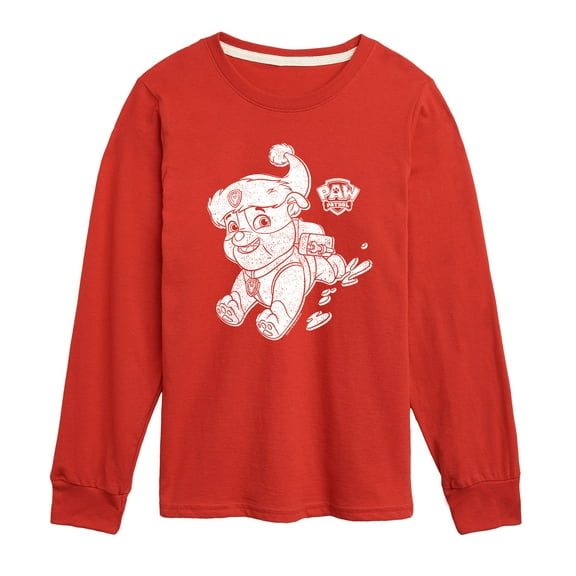 Paw Patrol - Rubble Santa Hat - Toddler And Youth Long Sleeve Graphic T-Shirt