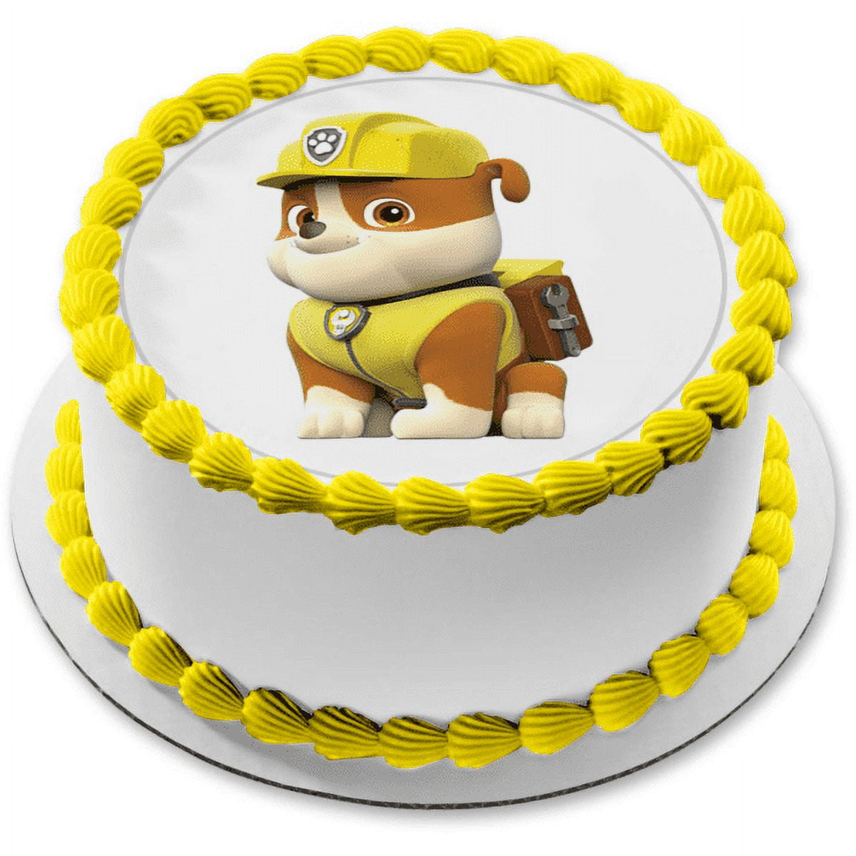 Paw Patrol Rubble Sitting Edible Cake Topper Image ABPID27277 8in Round