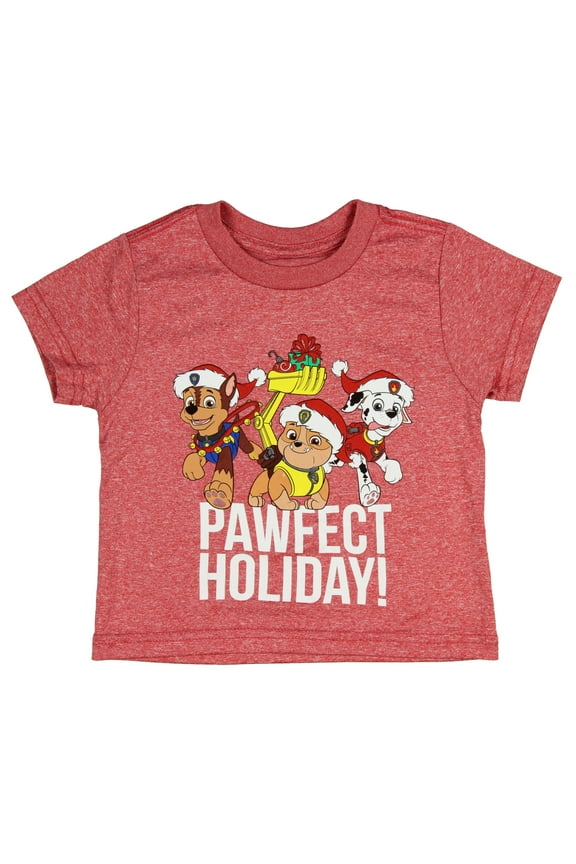 Paw Patrol Shirt Boys' Toddler Marshall Rocky Chase Pawfect Holiday! Tee (2T)