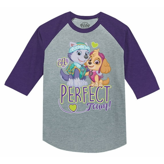 Paw Patrol Shirt Toddler Girls Skye Everest Nickelodeon Shirt Pawsome Raglan Tee Perfect Team Purple 5/6