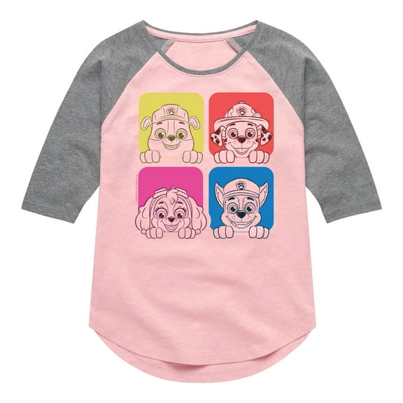 Paw Patrol - Sketch Grid - Toddler & Youth Girls Raglan Graphic T-Shirt