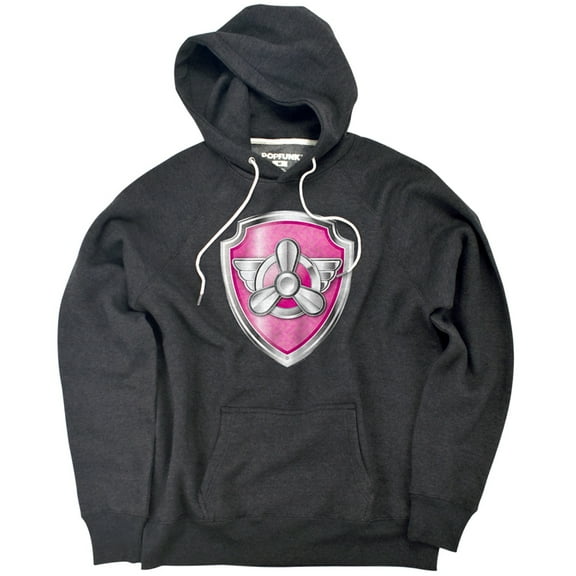 Paw Patrol Skye Badge Costume Unisex Adult Slim Fit Pull-Over Heather Hoodie, Charcoal, Medium