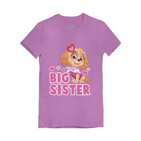 Paw Patrol Skye Big Sister Shirt Big Sis Gift Youth Kids Girls' Fitted T-Shirt XL (9-10) Lavender