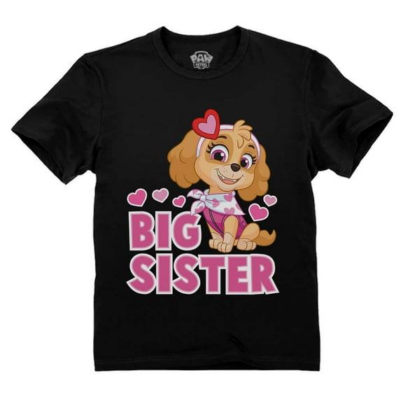 Paw Patrol Skye Big Sister T-Shirt - Girls' Promoted Sister Outfit - Toddler Kids' Big Sister Announcement Top - Nickelodeon Paw Patrol - Gift for Big Sisters - Kids' Paw Patrol Tee - 3T Black