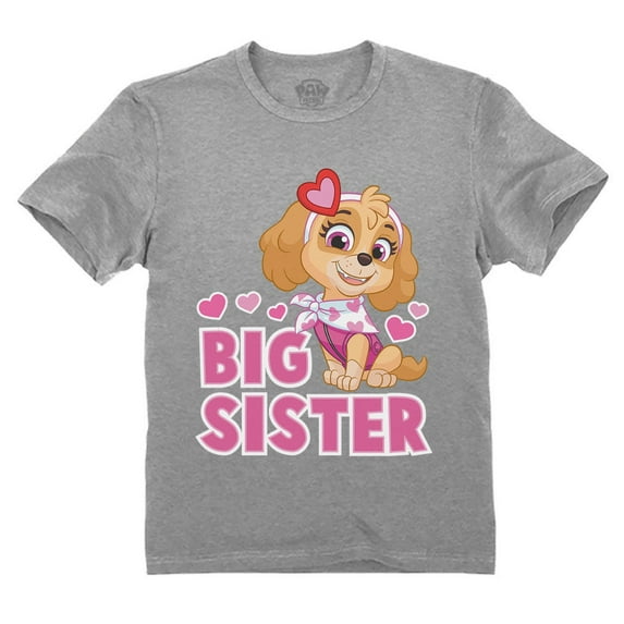 Paw Patrol Skye Big Sister T-Shirt - Girls' Promoted Sister Outfit - Toddler Kids' Big Sister Announcement Top - Nickelodeon Paw Patrol - Gift for Big Sisters - Kids' Paw Patrol Tee - 4T Gray
