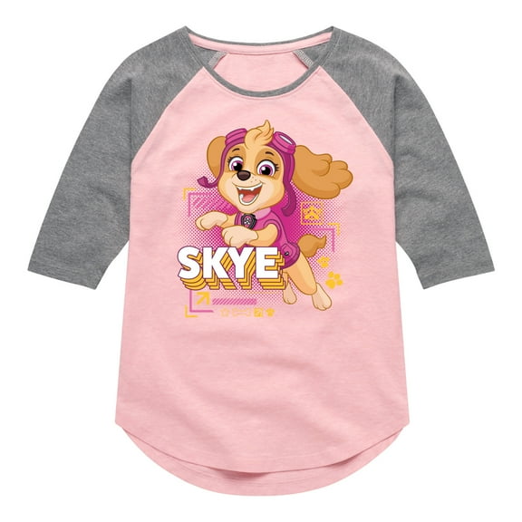 Paw Patrol - Skye Character Art - Toddler & Youth Girls Raglan Graphic T-Shirt