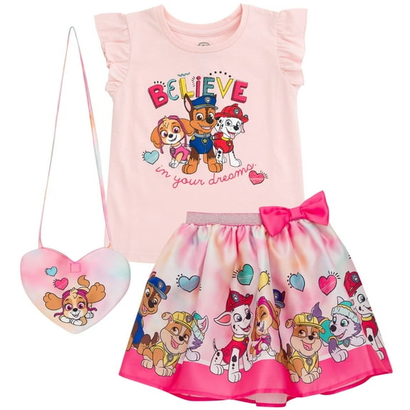 Paw Patrol Skye Chase Marshall Tank Top Skirt and Bag 3 Piece Outfit Set Toddler to Big Kid