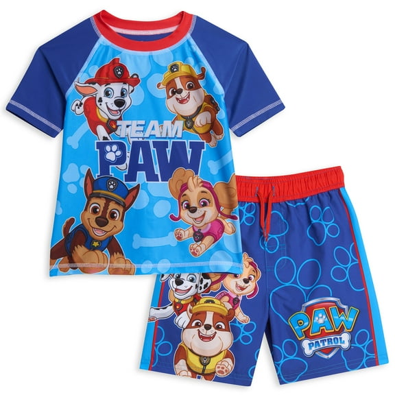 Paw Patrol Skye Chase Marshall Toddler Boys Pullover Rash Guard and Swim Trunks Outfit Set Toddler to Big Kid