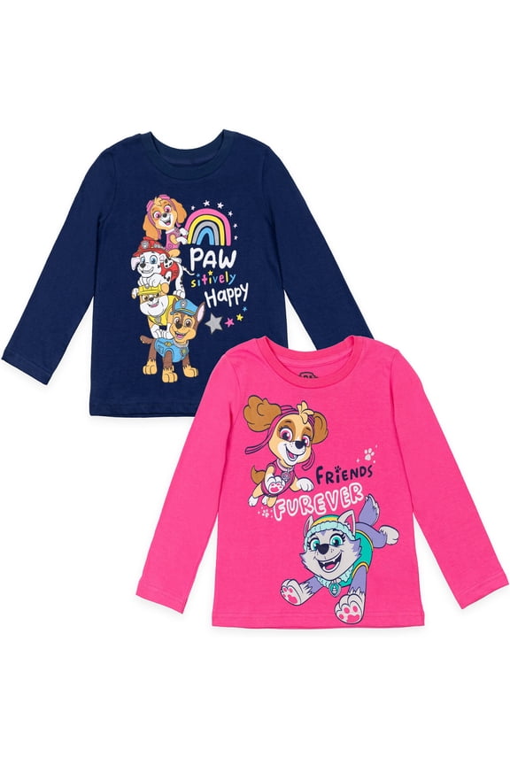 Skye Chase Marshall Toddler Girls 2 Pack Pullover Long Sleeve T-Shirts Toddler to Big Kid