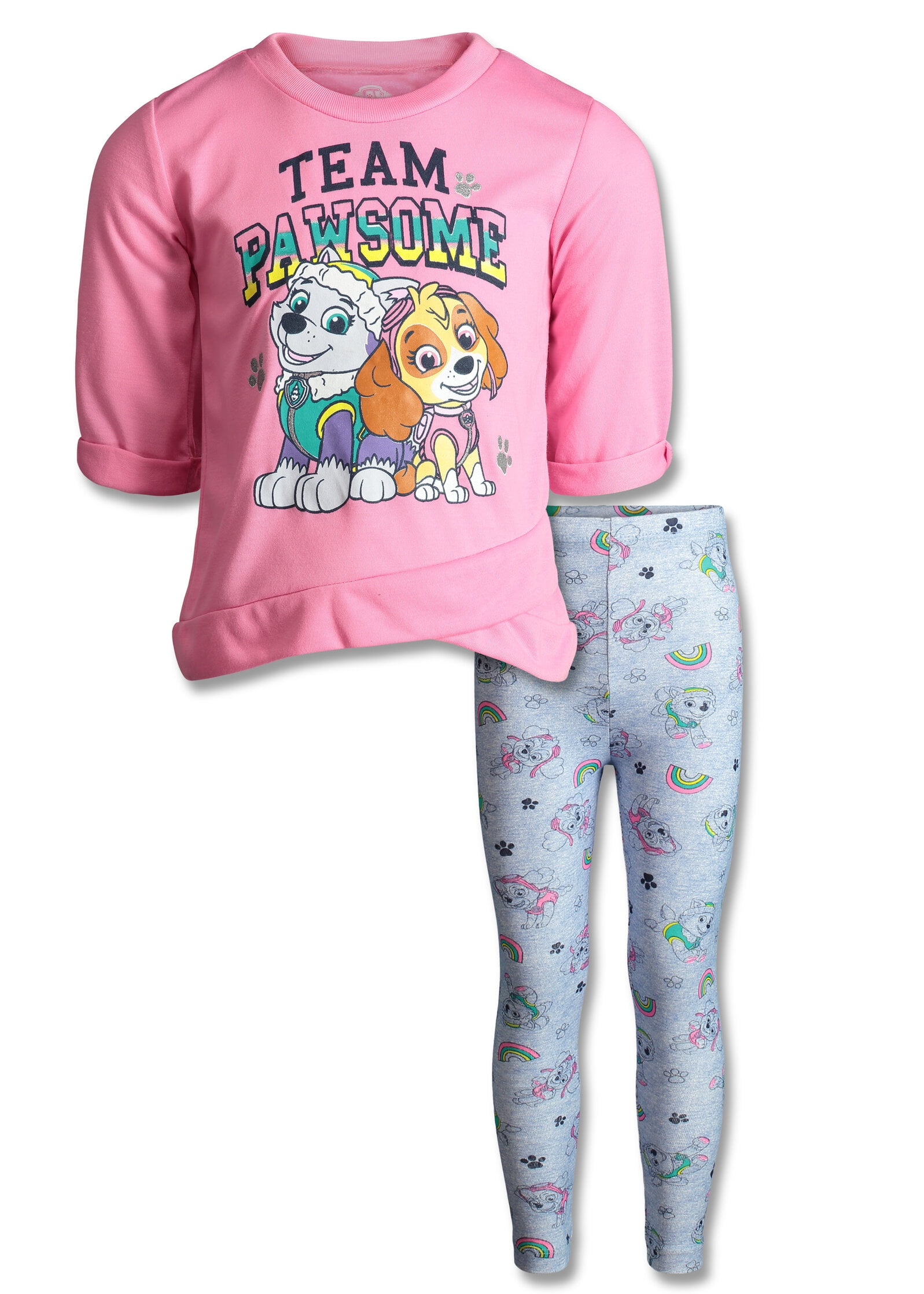 T-shirt Paw Patrol Manches Courtes Fille - Imprimé Skye & Everest, 100% Coton, Coloris Rose
