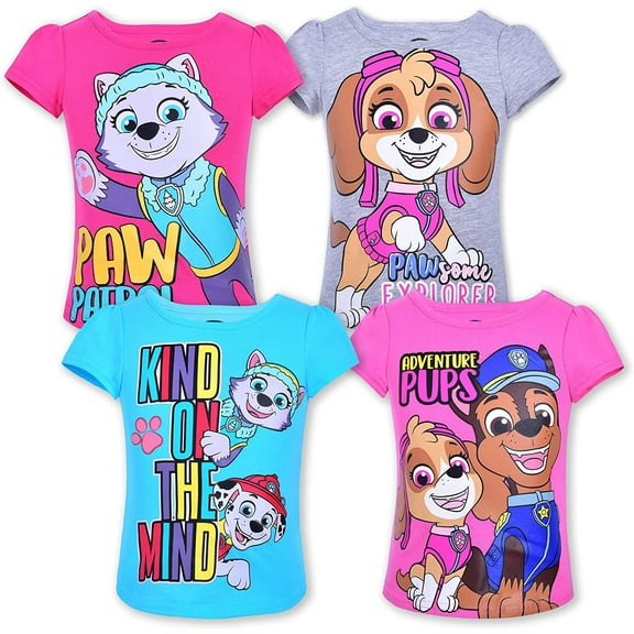 Paw Patrol Skye, Everest and Chase Girls 4 Pack Character Short Sleeve Tees, Toddler