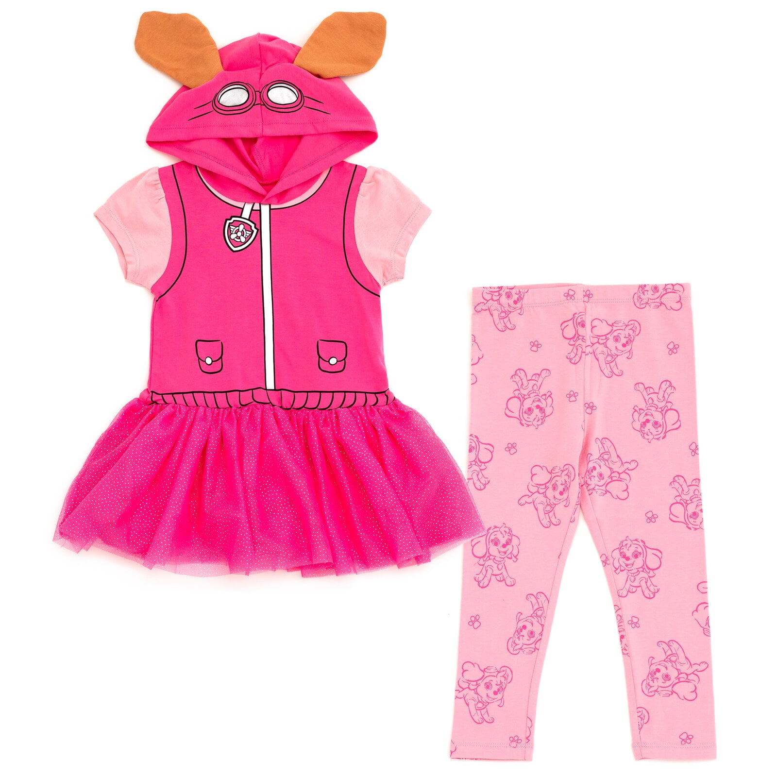 Paw Patrol Skye Hooded Cosplay T-Shirt Dress and Leggings Outfit Set ...