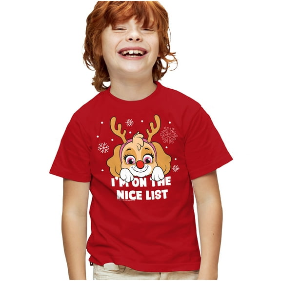 Paw Patrol Skye Nice Christmas List Kids T Shirt for Youth Boys and Girls, Red, Large