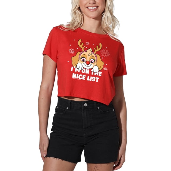 Paw Patrol Skye Nice Christmas List Women's Crop Top T-Shirt, Red, Large