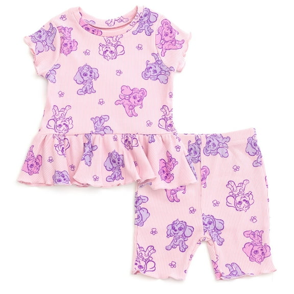 Paw Patrol Skye Ribbed Peplum T-Shirt and Shorts Outfit Set Newborn to Little Kid