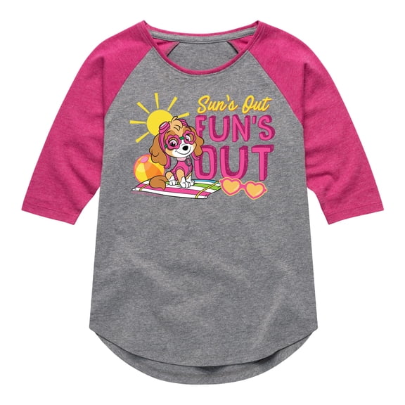 Paw Patrol - Skye Suns Out Funs Out - Toddler & Youth Girls Raglan Graphic T-Shirt