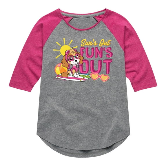 Paw Patrol - Skye Suns Out Funs Out - Toddler & Youth Girls Raglan Graphic T-Shirt