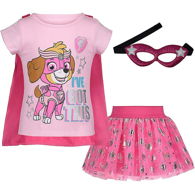 Paw Patrol Skye Toddler Girls Cosplay T-Shirt Tulle Tutu Cape and Mask 4  Piece Outfit Set Toddler to Little Kid