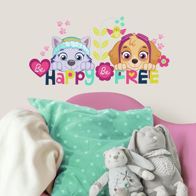 Paw Patrol Skye and Everest Decor Art Stickers Be Happy Wall Quote