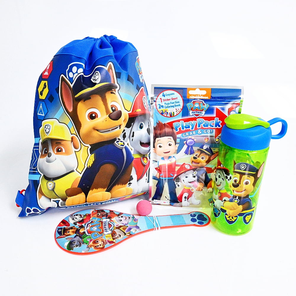 Paw Patrol Sling Bag Activity Set with 16.5oz Sullivan Water Bottle Paddle Ball and Grab Go Play Pack Include 24 Page Coloring Book 12 Stickers