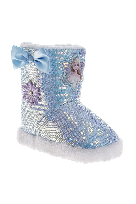 Frozen Slippers for Kids Anna And Elsa Plush Warm Soft Aline Comfy Lightweight House Shoes (5, 10 Toddler 11-12 Little Kid), Blue, Size: 7-8