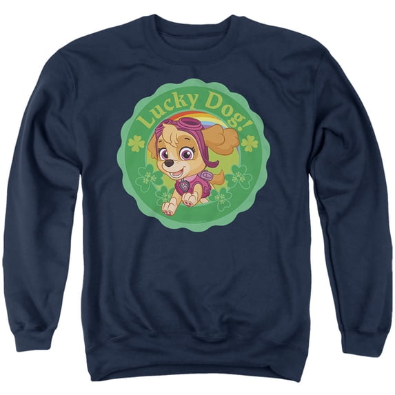 Paw Patrol St. Patrick's Day Lucky Dog Unisex Adult Crewneck Sweatshirt (Large) Navy